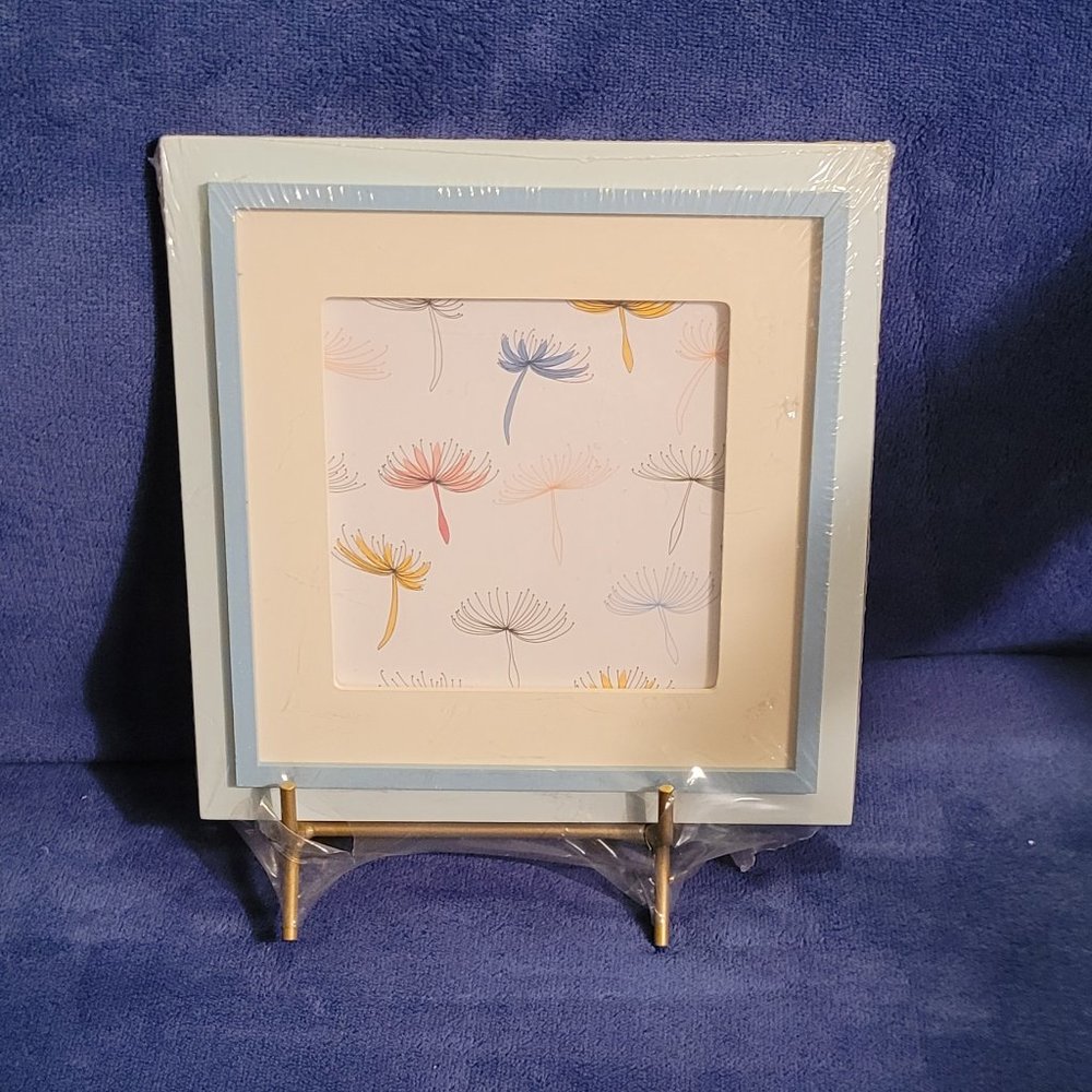 Blue "Dandelions" wooden board with stand/ Picture Frame